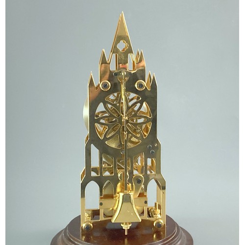 75 - F.W Eliiot of London Skeleton clock in glass dome. Architectural Cathedral design with chain driven ... 