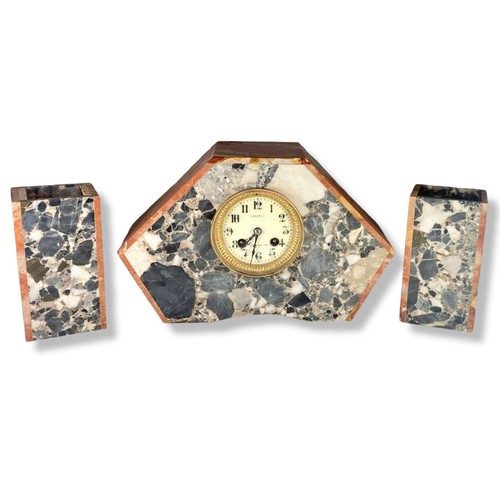 78 - French Japy Freres Art Deco Mantle clock & garniture. 
Ivorine dial with black Roman numerals.
31cm ... 