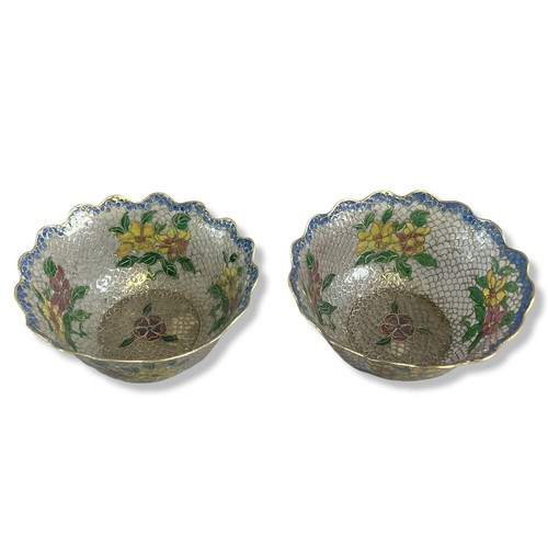 201 - Pair of Chinese Plique-a-Jour Cloisonné bowls. Decorated with sprays of blossoming flowers.
5.5 x 12... 