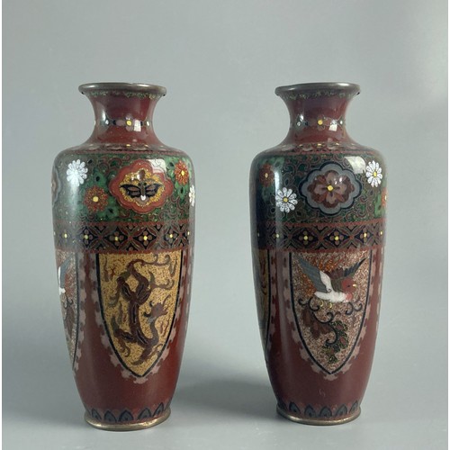 203 - Pair of Meiji period Japanese Cloisonne vases. Decorated with repeating Dragon & Phoenix.
18cm Tall