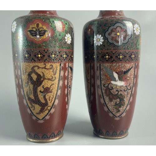 203 - Pair of Meiji period Japanese Cloisonne vases. Decorated with repeating Dragon & Phoenix.
18cm Tall