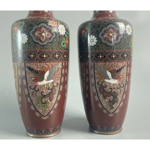 203 - Pair of Meiji period Japanese Cloisonne vases. Decorated with repeating Dragon & Phoenix.
18cm Tall