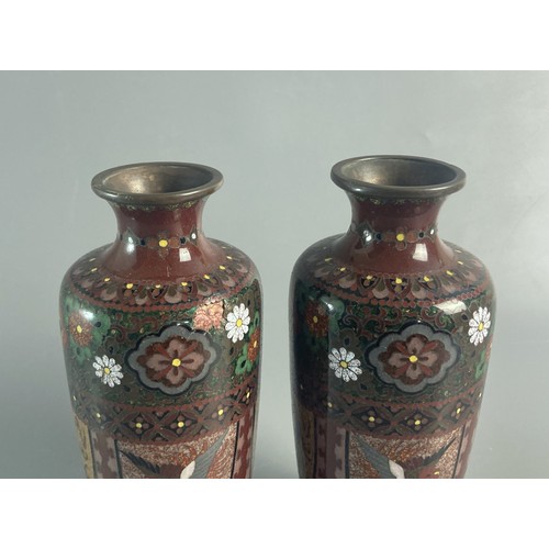 203 - Pair of Meiji period Japanese Cloisonne vases. Decorated with repeating Dragon & Phoenix.
18cm Tall