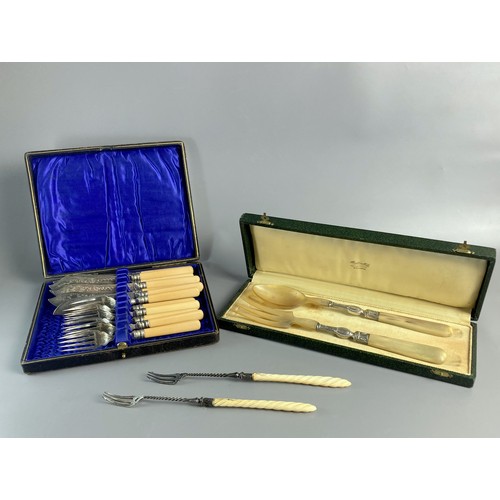 232 - Job lot cased cutlery sets. Including boxed 12 piece fish set, A Frech boxed Horn & Silver plate ser... 