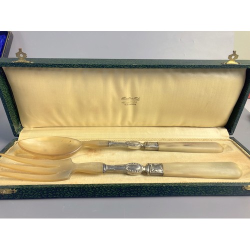 232 - Job lot cased cutlery sets. Including boxed 12 piece fish set, A Frech boxed Horn & Silver plate ser... 