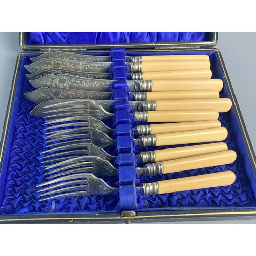 232 - Job lot cased cutlery sets. Including boxed 12 piece fish set, A Frech boxed Horn & Silver plate ser... 