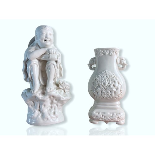 171 - Chinese Dehua Blanc de Chine porcelain vase and similar Luohan (tamer of Tigers) figure.
Figure - 19... 