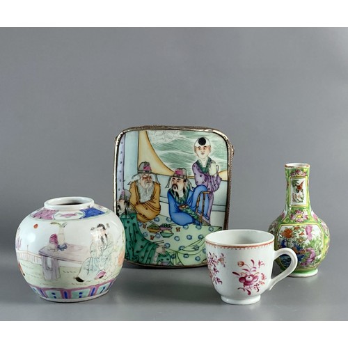 180 - Collection of antique Chinese porcelain to include Republic period box & ginger jar, 19th Century Fa... 