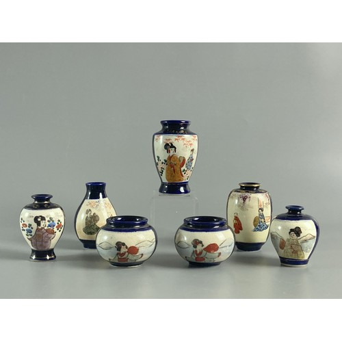 220 - Collection of Seven Japanese Satsuma miniature vases. Hand-painted. Late Meiji period / Taisho perio... 