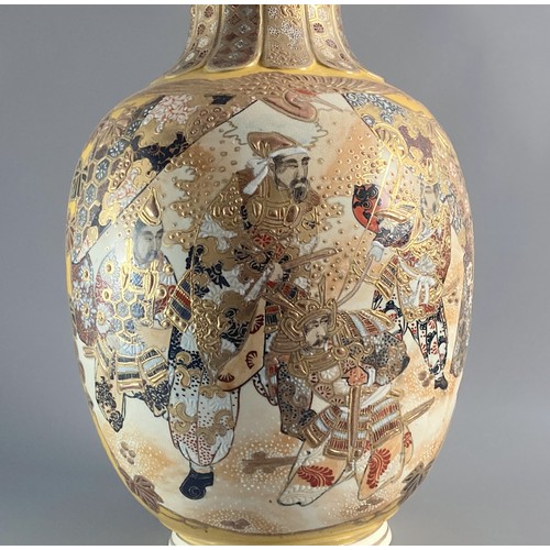 229 - Very large Meiji period Japanese Satsuma pottery vase. Hand-painted cartouche with Warriors under fl... 