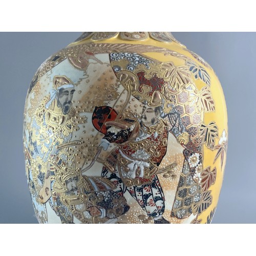 229 - Very large Meiji period Japanese Satsuma pottery vase. Hand-painted cartouche with Warriors under fl... 