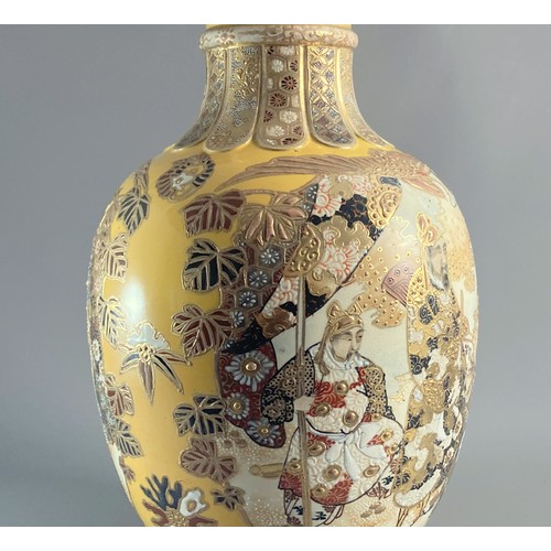 229 - Very large Meiji period Japanese Satsuma pottery vase. Hand-painted cartouche with Warriors under fl... 