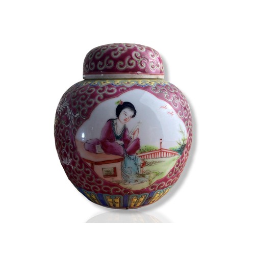 185 - Three Chinese hand painted porcelain Ginger jars . Factory marks to base.
Largest - 14cm Tall