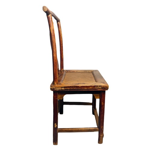 274 - Qing dynasty Chinese Elm Yoke back officials hat Chair. Signed to base. Rush seated.