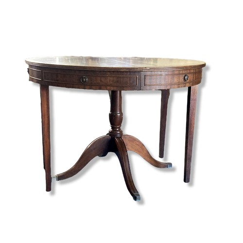 276 - 20th-century Mahogany round extending Drum table. (Missing leaves). With false drawers all around.