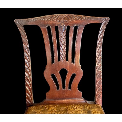 277 - 19th-century Mahogany carved Chippendale style chair. carved stylised floral design.