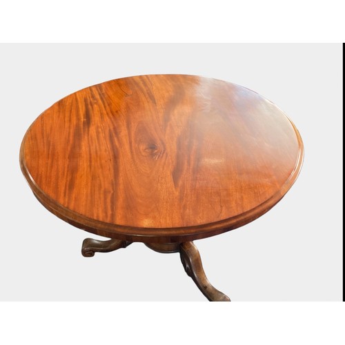 278 - Victorian Mahogany round breakfast table. Octagonal column with three turned legs on caster. With la... 