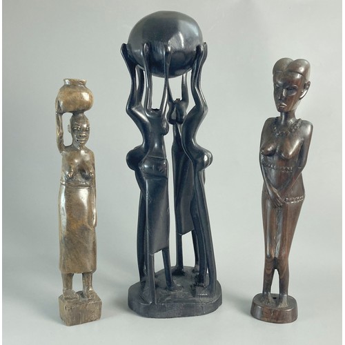 251 - Collection of Six Indian & African carved wooden items. Including three carved African figures, carv... 