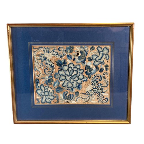 291 - Chinese framed Embroidered Forbidden Stich panel. With Butterfly & Chrysanthemums. 
45 x 38cm (Incl ... 