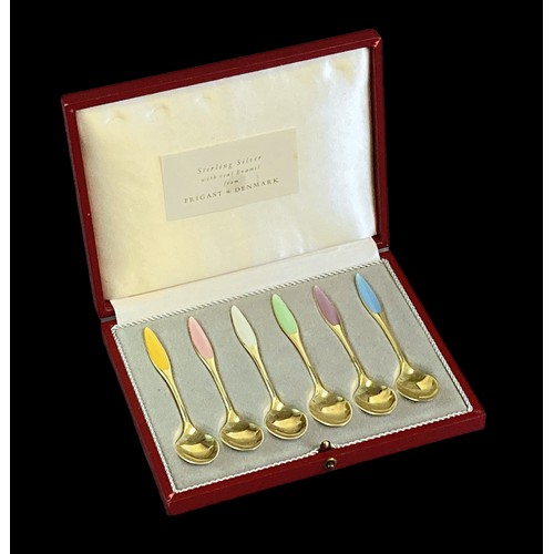 31 - Set of six cased Art Deco Frigast (Denmark) Silver Guilloche spoons.