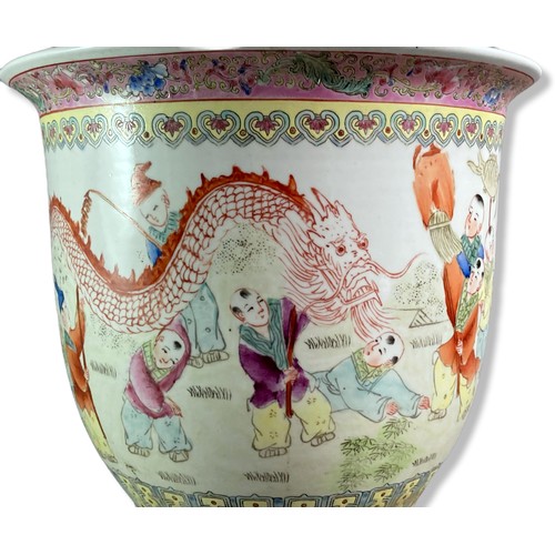 186 - Chinese Republic / Mid century hand-painted porcelain Jardiniere. Depicting numerous playing Childre... 