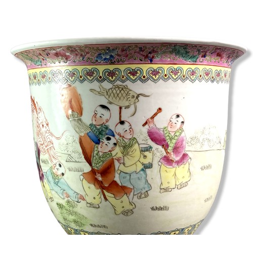 186 - Chinese Republic / Mid century hand-painted porcelain Jardiniere. Depicting numerous playing Childre... 