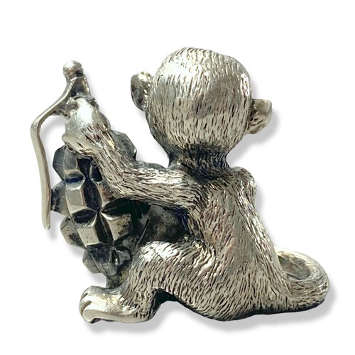 45 - A cast Silver Monkey holding grenade figure. Marked 925, with makers marks. 
Weighs Approx 62 grams.... 