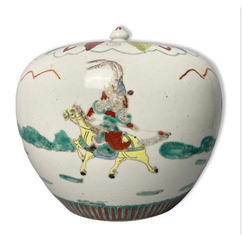 177 - Large Chinese porcelain Famille Rose Jar & cover. Hand-painted overglaze enamels depicting battle sc... 