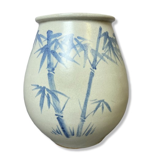 253 - A Pair of Japanese signed Studio pottery vases. The first painted with a Bamboo design, the other in... 