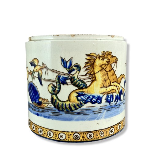 98 - Two Victorian French Gein Faience Jug and Tobacco jar . Beautifully hand painted renaissance scenes.... 