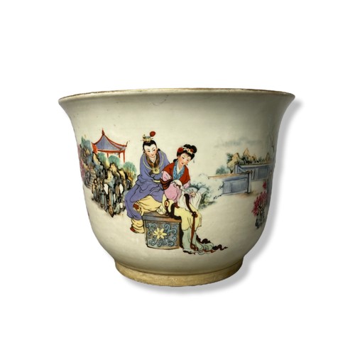 244 - A collection of Chinese vases & Jar. The large jar painted with flying Cranes & 