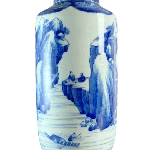 187 - A large Chinese porcelain Rouleau vase. Hand-painted with an elaborate sea & landscape scenes.  Intr... 