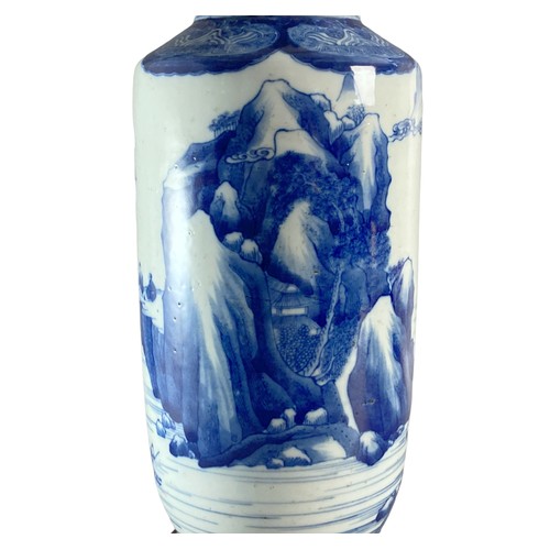 187 - A large Chinese porcelain Rouleau vase. Hand-painted with an elaborate sea & landscape scenes.  Intr... 