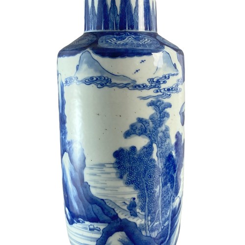 187 - A large Chinese porcelain Rouleau vase. Hand-painted with an elaborate sea & landscape scenes.  Intr... 