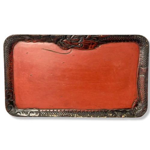 356 - A carved Chinese lacquered wood tray together with a Japanese example.
Japanese tray - 60 x 34.5 cm