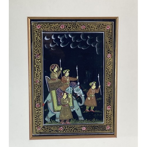 289 - Gilt framed Anglo-Indian Silk Pichhwai painting. Depicting a hunt on Elephant back.
48 x 55cm