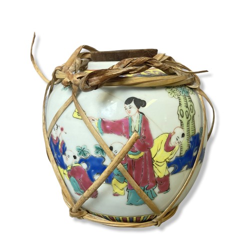 196 - Five 20th-century Chinese porcelain Ginger jars. Including yellow enamel bordered Jar with painted g... 