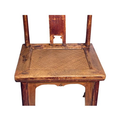 327 - Qing dynasty Chinese Elm Yoke back officials hat Chair. Signed to base. Rush seated.