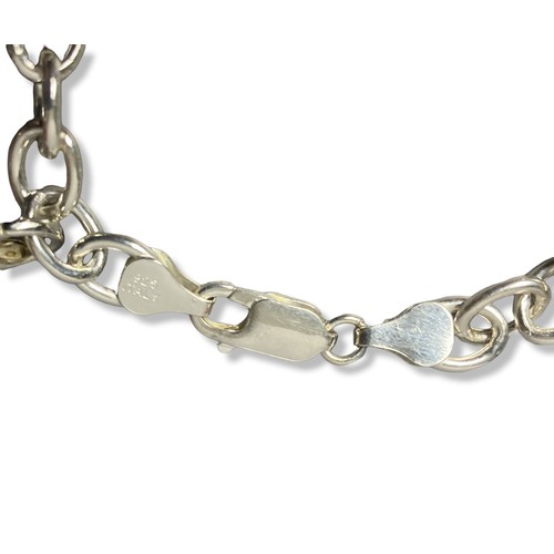 57 - Silver Charm bracelet & six Charms. 
Weighs Approx. 23.53 grams