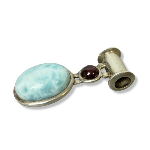 25 - Rare larimar, Amethyst & Silver Pendant.
45mm long.