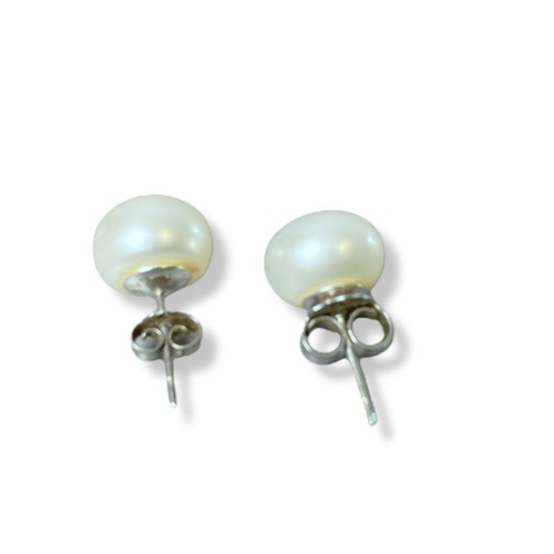 30 - A pair of pearl & silver earrings.