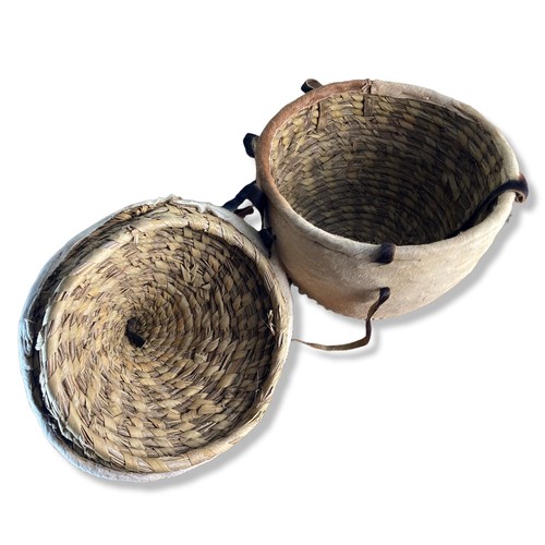 307A - Ethiopian goat skin woven basket lunch box. 
32 x 23 cm