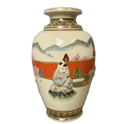 251A - Late Meiji period japanese Satsuma pottery vase. relief moriage decorated. Signed to base.
22cm tall