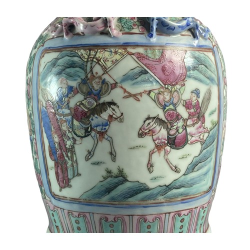 175B - A large 19th Century Chinese Famille rose porcelain vase. Hand-painted overglaze enamels depicting b... 