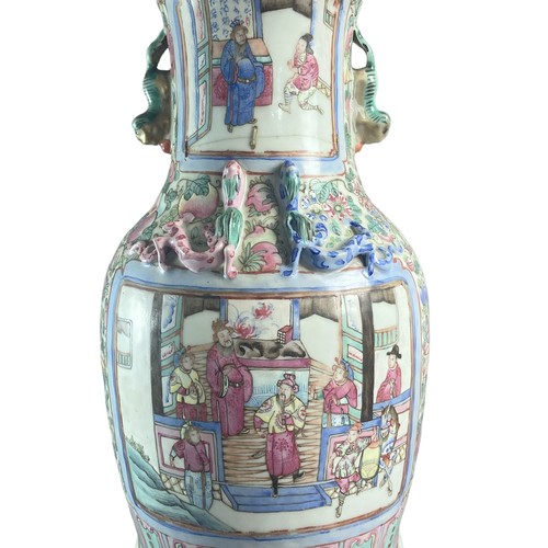 175B - A large 19th Century Chinese Famille rose porcelain vase. Hand-painted overglaze enamels depicting b... 