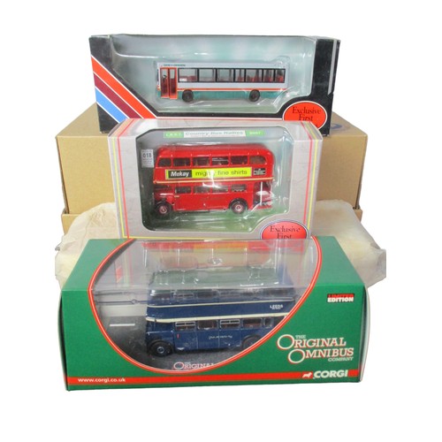 37 - A collection of 6 Diecast model buses. Including Gilbow EFE & a corgi. 1:76 scale.