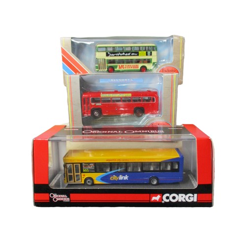 40 - A collection of 6 Corgi and Gilbow EFE Diecast model buses. Boxed. 1:76 scale.