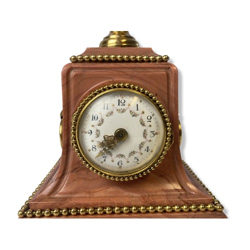 156 - A fine quality French Marble and Gilt bronze mantle clock. Soft pink marble base with Gilt bronze bu... 