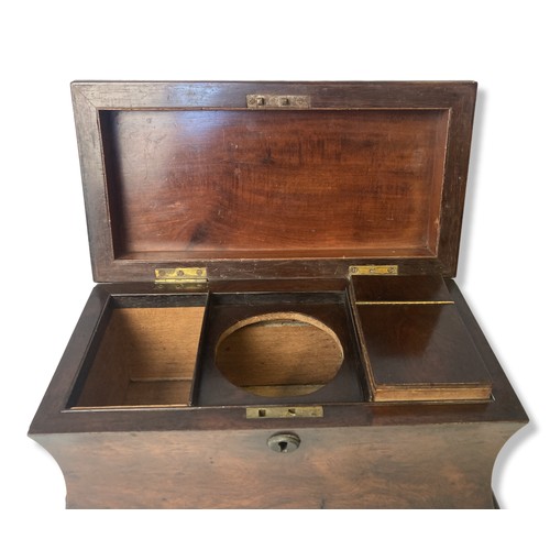 63 - A late Georgian Mahogany Tea caddy. Three internal compartments. Missing one lid.
19 x 34 x 18.5 cm