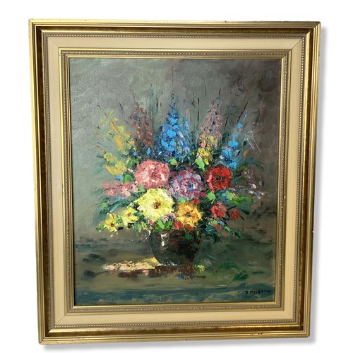 297 - A large signed J. Postma Acrylic floral Still life painting.
65 x 76cm (incl frame).